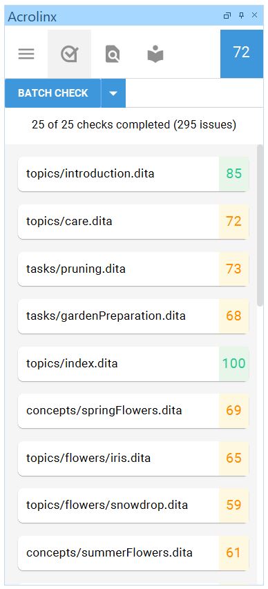Sidebar with batch check results